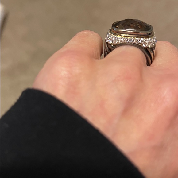 David Yurman Silver Ring with Diamonds Surrounding Smoky Quartz - Picture 4 of 7